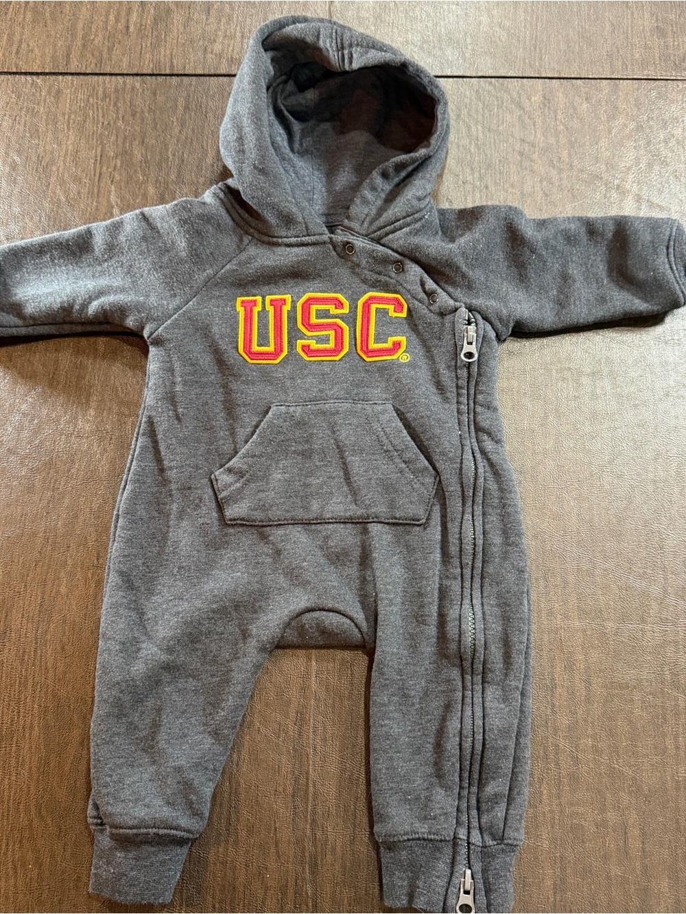 Heritage USC Gray Hooded Baby One-Piece Footie with Zip Sz 3-6M